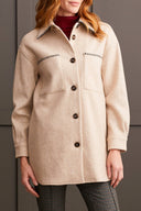 Tribal Ladies Tan LS Button Front Coat w/Blanket Stitching