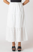 Dex Ladies White Embroidered Eyelet Maxi Skirt