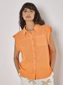 Apricot Ladies Melon Ruffle Sleeve Soft Slub Blouse