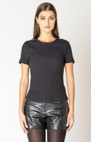 Dex Ladies Black Embellished Ribbed Top