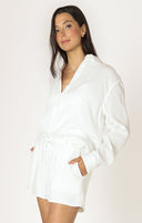 Dex Ladies Off White LS Textured Button Up Blouse
