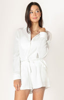 Dex Ladies Off White LS Textured Button Up Blouse