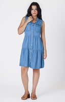 Dex Ladies Medium Blue Wash Tiered Mini Utility Dress