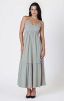 Dex Ladies Washed Sage Raw Edge Tiered Maxi Dress
