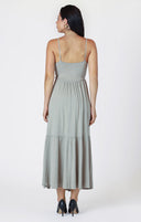 Dex Ladies Washed Sage Raw Edge Tiered Maxi Dress