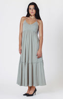 Dex Ladies Washed Sage Raw Edge Tiered Maxi Dress