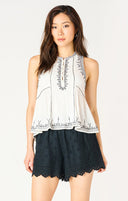 Dex Ladies Ecru/Black Sleeveless Embroidered Top