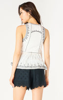 Dex Ladies Ecru/Black Sleeveless Embroidered Top