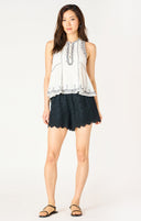 Dex Ladies Ecru/Black Sleeveless Embroidered Top