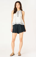 Dex Ladies Ecru/Black Sleeveless Embroidered Top