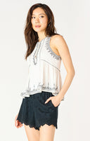 Dex Ladies Ecru/Black Sleeveless Embroidered Top