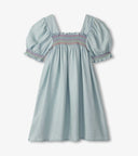 Hatley Girls Soft Denim Blue Puff Sleeve Smocked Dress