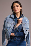 Tribal Ladies Washed Blue Jean Jacket w/Sweater Friendly Sleeves