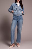 Tribal Ladies Washed Blue Jean Jacket w/Sweater Friendly Sleeves