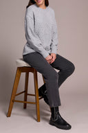 Tribal Ladies Grey Mix LS Crew Neck Sweater