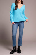 Tribal Ladies Cloud Blue Drop Shoulder V-Neck Sweater