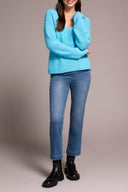 Tribal Ladies Cloud Blue Drop Shoulder V-Neck Sweater