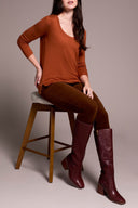 Tribal Ladies Ginger spice Scoop Neck Knit Top w/Side Slits