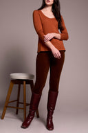 Tribal Ladies Ginger spice Scoop Neck Knit Top w/Side Slits