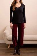 Tribal Ladies Black Scoop Neck Knit Top w/Side Slits