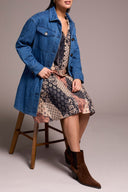 Tribal Ladies Bluebliss Long Button Front Quilted Jacket