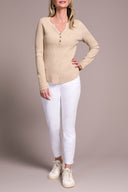 Tribal Ladies Oatmeal Henley Top w/Buttons
