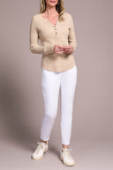 Tribal Ladies Oatmeal Henley Top w/Buttons