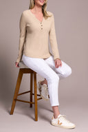 Tribal Ladies Oatmeal Henley Top w/Buttons