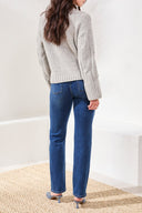 Tribal Ladies Grey Mix Crew Neck Loose Fit Cable Sweater