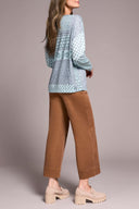 Tribal Ladies Pastel Teal Crew Neck Combo Print Knit Top