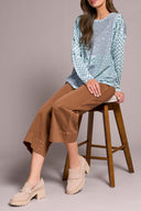 Tribal Ladies Pastel Teal Crew Neck Combo Print Knit Top