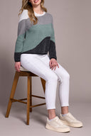 Tribal Ladies Silver Pine Crew Neck Jacquard Sweater