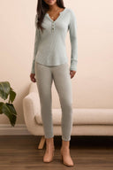 Tribal Ladies Silver Pine Henley Top w/Buttons