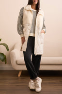 Tribal Ladies Cream Sleeveless Mix Media Sherpa Vest