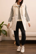Tribal Ladies Cream Sleeveless Mix Media Sherpa Vest