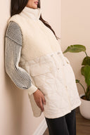 Tribal Ladies Cream Sleeveless Mix Media Sherpa Vest