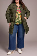 Tribal Ladies Spruce Size Inclusive Long Button Front Quilted Jacket