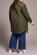 Tribal Ladies Spruce Size Inclusive Long Button Front Quilted Jacket