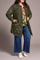 Tribal Ladies Spruce Size Inclusive Long Button Front Quilted Jacket