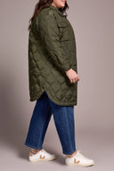 Tribal Ladies Spruce Size Inclusive Long Button Front Quilted Jacket