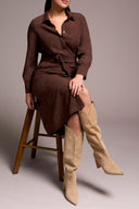 Tribal Ladies Cocoa LS Shirt Dress