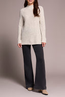 Tribal Ladies Cream Mock Neck Tunic Sweater w/Side Slits