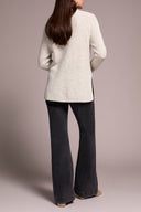 Tribal Ladies Cream Mock Neck Tunic Sweater w/Side Slits