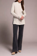 Tribal Ladies Cream Mock Neck Tunic Sweater w/Side Slits