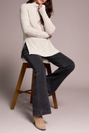 Tribal Ladies Cream Mock Neck Tunic Sweater w/Side Slits