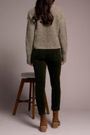 Tribal Ladies Olive Leaf Crew Neck Sweater w/ Puff Sleeve