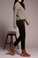 Tribal Ladies Olive Leaf Crew Neck Sweater w/ Puff Sleeve