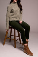 Tribal Ladies Olive Leaf Crew Neck Sweater w/ Puff Sleeve