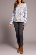 Tribal Ladies Cherry Pink Crew Neck Combo Print Knit Top