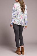 Tribal Ladies Cherry Pink Crew Neck Combo Print Knit Top